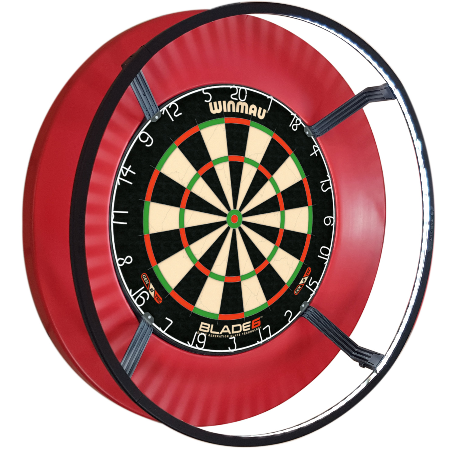 Winmau Blade 6 Set mit DARTS Sport Edition Surround rot und Target Corona Lichtring